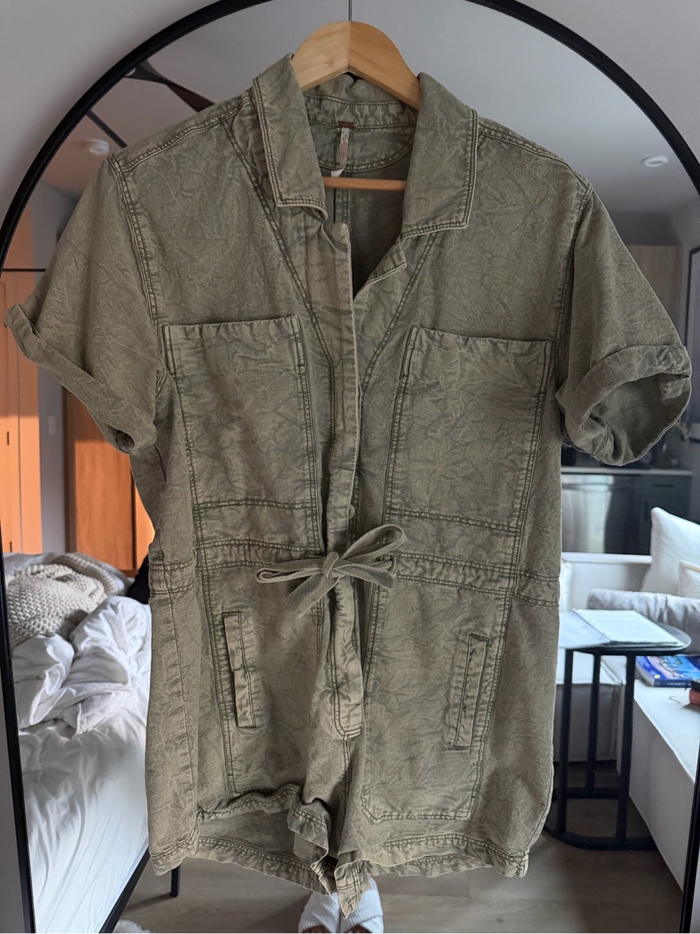 Free People Olive Green Short-Sleeve Utility Romper - Picture 2 of 11
